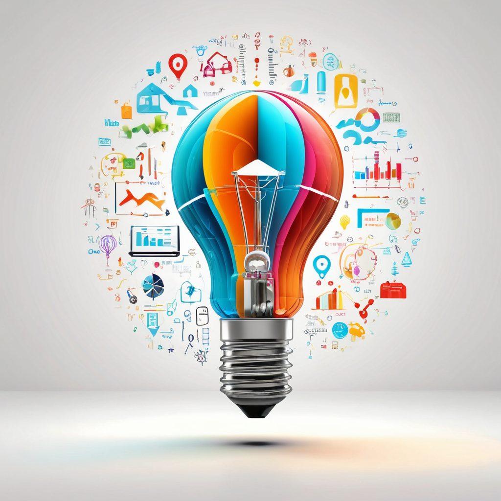 A key unlocking a lightbulb, symbolizing innovative ideas and strategic solutions, set against a backdrop of colorful graphs and data analytics. Include dynamic shapes representing growth and potential emerging from the bulb. The scene should evoke a sense of creativity and business acumen. super-realistic. vibrant colors. white background.